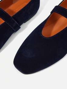 MOTF PREMIUM WOMEN'S CASUAL VERSATILE MARY JANE SQUARE TOE FLAT SHOES, COMFORTABLE FOR COMMUTING SPRING SHOES - Dark blue velvet - View 5