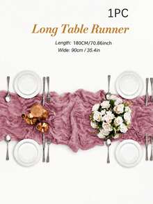 1/5Pcs ,Watermelon Red Bohemia Cheesecloth Table Runner Rustic Gauze Tablecloth Table Cover, Countryside Vintage Transparent Table Runner Farmhouse Decorative Table Runner,Simple Polyester Tablecloth Decoration, Suitable For The Dining Table - Watermelon red - View 13
