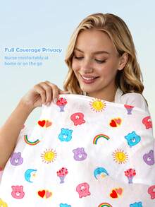SHEIN X Care Bears 1 Cartoon Cute Printed Mother Nursing Gown, Go Out Baby Carriage Cover, Soft And Comfortable For Daily Use In All Seasons - Multicolor - View 3