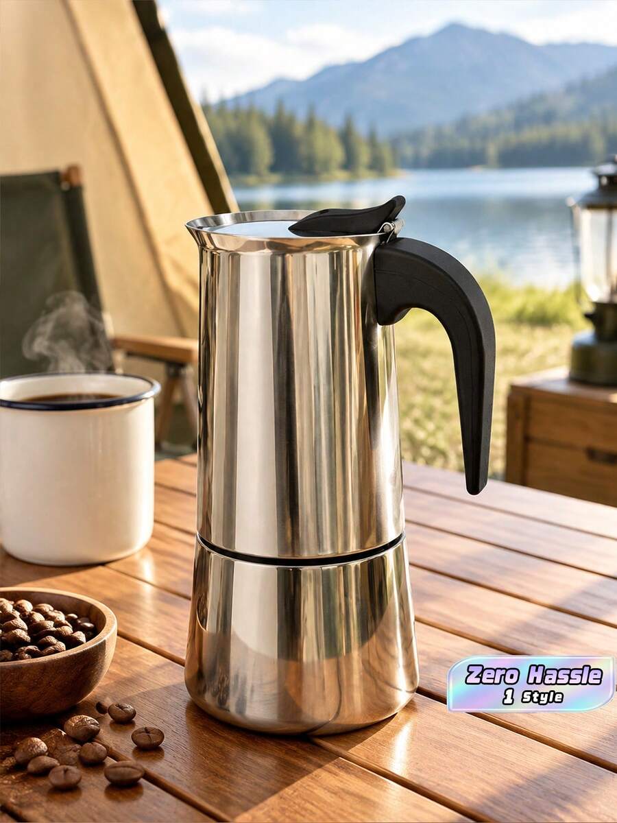 12 Cup Stainless Steel Espresso Coffee Maker, 600ml Moka Pot For Home, Kitchen, Camping - Silver - View 1