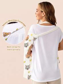 TOM & JERRY X SHEIN 1 Cartoon Cute Printed Mother Nursing Gown, Go Out Baby Carriage Cover, Soft And Comfortable For Daily Use In All Seasons - Multicolor - View 4