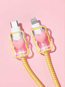LOONEY TUNES X SHEIN 數據線保護套，適用於 iPhone 充電器，4 件組手機線材保護套，充電器保護套（不含數據線） - 黃色 - 查看 4