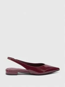 CUCCOO BIZCHIC French Retro Patent Leather Pointed Simple Back Mixed With Flat Shoes Workplace Commuting Versatile Low Vamp Low Heels - Burgundy - View 3