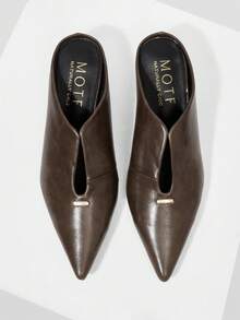 MOTF PREMIUM WOMEN'S HIGH HEELS, MULES, LOW HEELS, CLOSED POINTED TOES, OVERALLS, SLIP-ON, SHALLOW HEELS, FORMAL WEAR, OFFICE, WORK SHOES - Coffee Brown - View 1