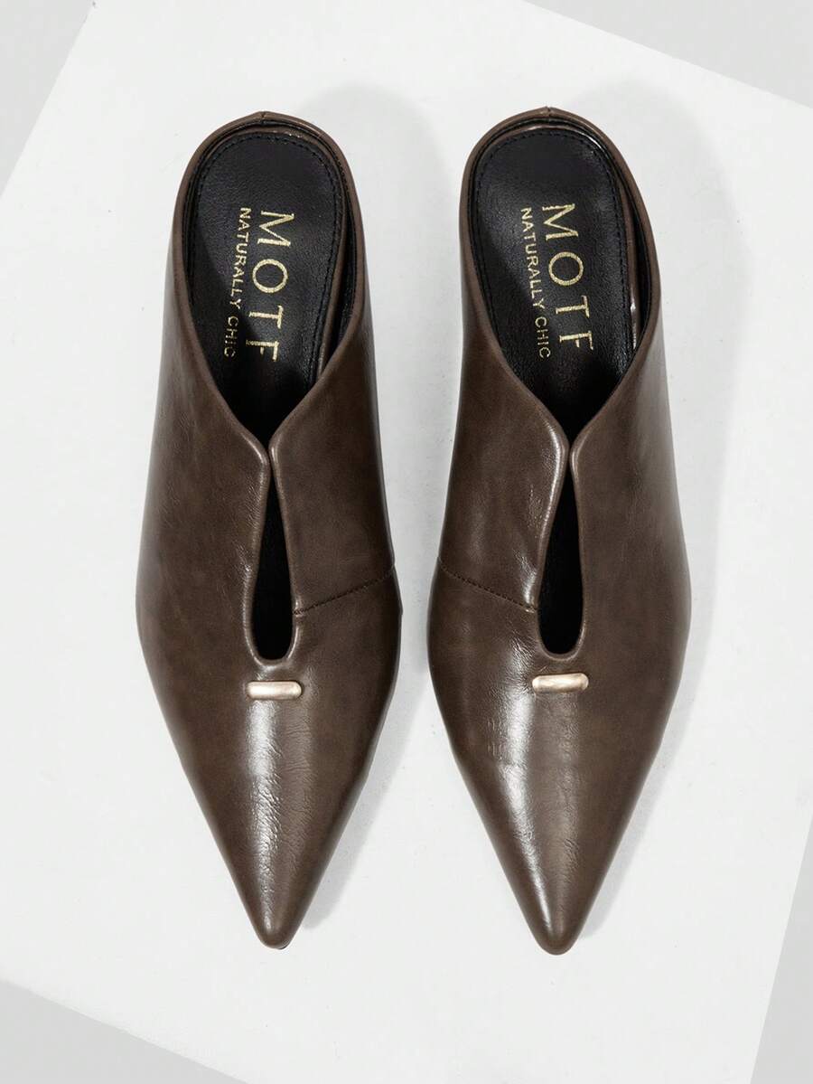 MOTF PREMIUM WOMEN'S HIGH HEELS, MULES, LOW HEELS, CLOSED POINTED TOES, OVERALLS, SLIP-ON, SHALLOW HEELS, FORMAL WEAR, OFFICE, WORK SHOES - Coffee Brown - View 1