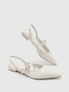 CUCCOO BIZCHIC French Pointed Slingback Flat Women's Shoes One-Button Low-Heeled Shoes - Off-white - View 6