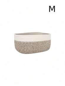 Cirelle 1pc Minimalist Woven Storage Basket, Bohemian Geometric Rattan Container, Suitable For Home And Garden Decor, Desktop Storage, Bathroom And Cosmetic Storage, Natural Wooden Plant Stand, Bohemian Rope Woven Small Item Basket - Grey - View 13