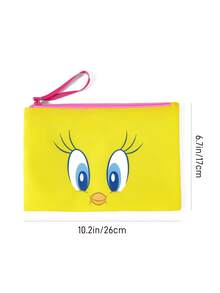 LOONEY TUNES X SHEIN Bright Yellow Cartoon Double-Sided Print Zipper Bag, Portable Medium Size, Multi-Purpose For Cosmetics, Tech Gadgets And Personal Small Item - lemon yellow - View 6