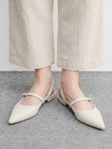 CUCCOO BIZCHIC French Pointed Slingback Flat Women's Shoes One-Button Low-Heeled Shoes - Off-white - View 3