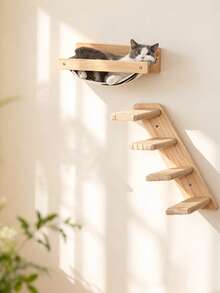 1/2 Buah Tangga Dinding Kucing dan 1 Buah Tempat Bertengger, Ayunan Kucing Berumbai, Tangga Kucing, Perabot Kucing Modern untuk Tidur, Bermain, dan Mendaki - Aprikot - View 7