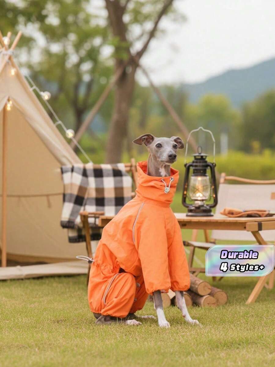 PINCOOL Adjustable High Collar Zip-Up Raincoat, Waterproof & UV Protection, Suitable For Whippet, Italian Greyhound And Other Pets - لون برتقالي - مشاهدة 1