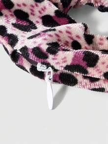 ROMWE Pink And Fashionable Leopard Print Satin Hair Rope, Storage, Zipper Model, Change Bag, Large Ponytail Hair Band, Cute Ponytail Hair Band. - Pink leopard print - View 5