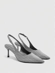 CUCCOO BIZCHIC Women's Workplace Style Pointed Empty Shoes, Gray Vertical Pattern Fabric Adjustable Buckle Stiletto Heels, Formal High Heels, Slingbacks - Light Grey - View 1