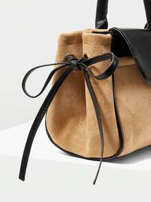 MOTF WOMEN'S STYLISH SIMPLE KHAKI SHOULDER BAG, CONTRASTING COLOR SPLICING FLIP BAGUETTE BAG, FOR DAILY, COMMUTING, SHOPPING, DATING - Khaki - View 6