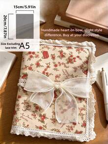 Cirelle 1pc Vintage Floral Fabric Book Cover With Lace Trim, Aesthetic Coquette Journal Sleeve With Large Ribbon Bow, Cottagecore Notebook Protector For Paperbacks - multicolor - View 13