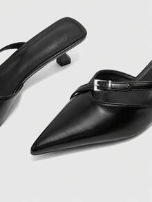 CUCCOO BIZCHIC Women's Autumn New Black Pointed Rear Empty Muller Shoes Kitten Heel Stiletto Wear Commuter High Heels - Black - View 5