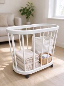 Waterproof Rolling Laundry Basket, Slim Large‑Capacity Dirty Clothes Hamper With Wheels For Bathroom Home, Yoga Mat Storage Bin - White - View 6
