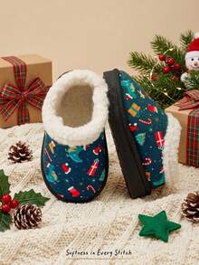 Cozy Pixies Boys And Girls Green Classic Cartoon Dinosaur Pattern Fashionable Christmas Easy To Wear Casual Slippers Suitable For Winter Daily Home Warmth - Green - View 1