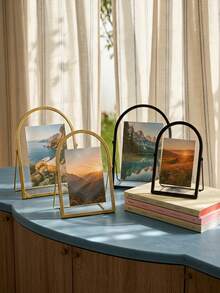 Cirelle 1pc Arched Metal Photo Frame, Desktop Tabletop Picture Holder, Vintage Curved Border Display Stand, Photo Keepsake Organizer, Table Ornament For Bedroom Dresser Shelf, Gift Choice For Memory Preservation, Gold & Black Tone Available - default - View 3