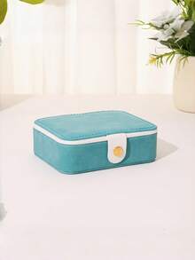 Portable Jewelry Box PU Leather Velvet Lining With Mirror Button Closure Earring Stud Ring Necklace Organizer Exquisite Compact Travel Case Thanksgiving Gift For Women Girls Home Dresser Trip - a - View 15