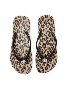 Betty Boop x SHEIN Sandal Jepit Motif Leopard, Bahan EVA Ringan, Bernapas dan Cepat Kering, Lembut dan Nyaman, Cocok untuk Aktivitas Luar Ruangan dan Dalam Ruangan, Mandi, Pantai, Liburan, Musim Panas - Coffee Brown - View 6