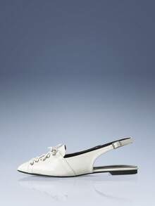 CUCCOO GRLICON Strap Design Pointed Flat Sandals White PU Leather Versatile Low-Heeled Shoes Women, Suitable For Commuting, Office - White - View 2