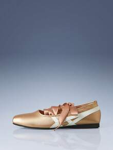 CUCCOO GRLICON Low Vamp Color Matching Ribbon Strap Flat Bottom Y2K Rose Gold PU Leather Women's Flat Bottom Shoes Party Outdoor - Rose Gold - View 1
