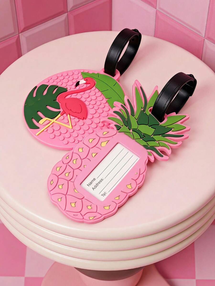 Joivida 1/2Pcs Tropical Luggage Tags, Cute Pineapple & Flamingo Silicone/PVC Suitcase Tags, Anti-Lost Travel Baggage ID Tags, Waterproof Soft Rubber Name Labels With Adjustable Strap, Perfect For Travel Accessories, 2 Styles Optional - Multicolor - View 1