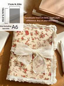 Cirelle 1pc Vintage Floral Fabric Book Cover With Lace Trim, Aesthetic Coquette Journal Sleeve With Large Ribbon Bow, Cottagecore Notebook Protector For Paperbacks - multicolor - View 12