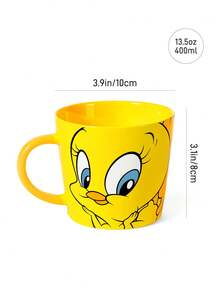 LOONEY TUNES X SHEIN 400ml/14oz 黃色可愛小鳥陶瓷馬克杯，家用早餐牛奶咖啡水杯，女生學生桌面飲水杯，辦公室下午茶卡通彩繪情侶禮物飲水杯 - 黃色 - 查看 5