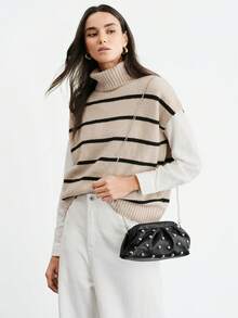 SHECARRY Y2K Style Fashion Rivet Design Chain Shoulder Bag Cloud Bag PU Material, Suitable For Daily Commuting - Black - View 7