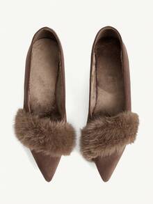 CUCCOO CHICEST Autumn And Winter Pointed Toe Thin Low Heel Retro Style Coffee Color Suede Low Vamp Shoes Commuting Shopping Dating Daily Travel - Brown - View 2