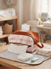 Cozy Pixies 1 Piece Oxford Cloth Diaper Storage Bag, Multi-Functional Travel Storage Mother And Baby Bag, Hidden Convenient Tissue Bag, Baby Product Bag. - Plaid - View 4