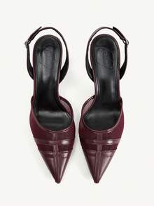CUCCOO CHICEST Burgundy Mesh Leather Pointed High Heels, Back Strap Design, Elegant Commuter Dinner Temperament Women's Shoes - Burgundy - View 2