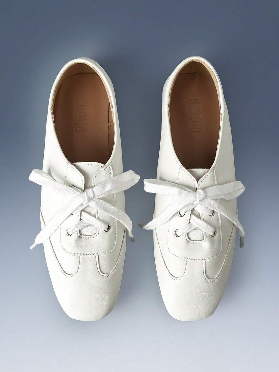 CUCCOO GRLICON Casual Minimalist Lace-Up Women Flats, Suitable For Commuting And Daily Wear For Christmas - White - View 1