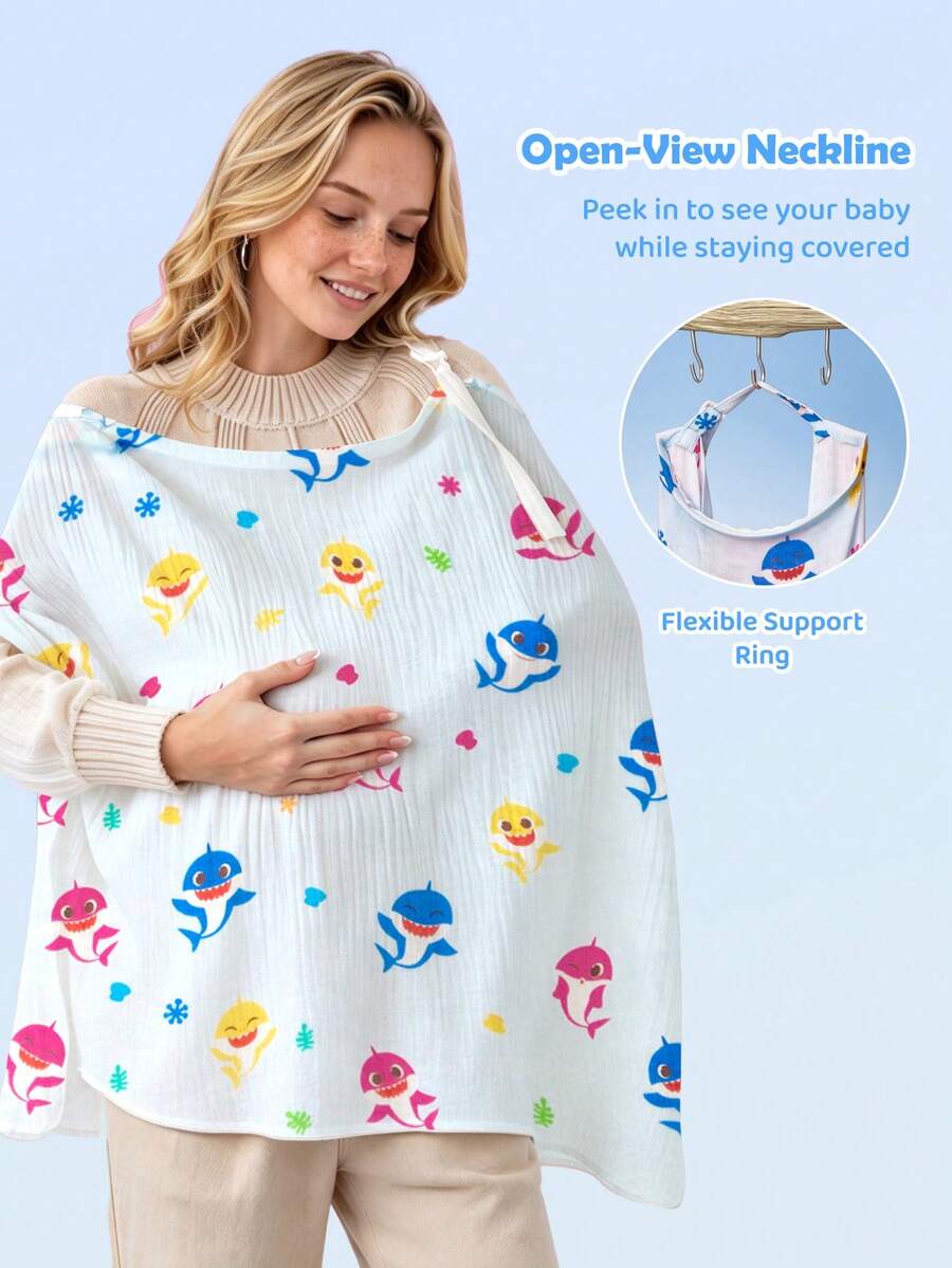 BABY SHARK X SHEIN 1 Cartoon Cute Printed Mother Nursing Gown, Go Out Baby Carriage Cover Is Soft And Comfortable For Daily Use In All Seasons - Multicolor - View 1