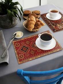 1pc/4pcs/6pcs Bohemian Style Decorative Placemats, Black & Red Geometric Linen Placemats, Washable & Stain-Resistant Placemats Suitable For Home, Restaurant, Dining Table Decoration, Household Items - Multicolor - View 6