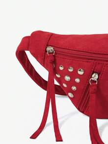Viva Strut Ladies Retro Rivets Red Suede Waist Bag/Chest Bag, Fashionable, Personalized, Simple, Versatile, Street, Sweet And Cool Girls Y2k, For Daily, Shopping - Big red - View 5