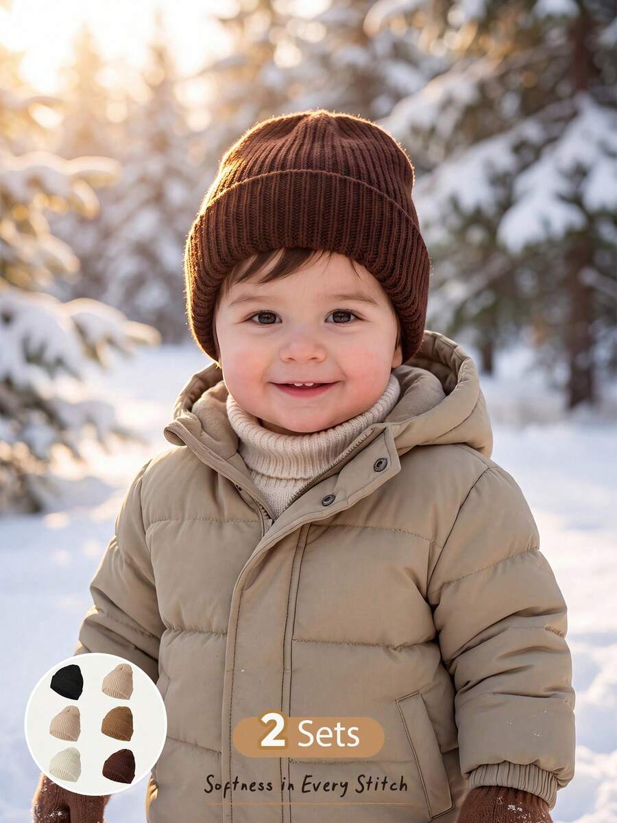 Cozy Pixies 3PCS Boys And Girls Autumn And Winter Warm Knitted Wool Hat Set Outdoor Autumn And Winter Wool Hat Multi-Piece Set - Multicolor - View 1