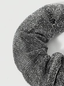 ROMWE 1 Piece Of Fashionable Silver Shiny Fabric Hair Rope, Cute Ponytail Hair Band, Storage, Change Bag, Zipper That Does Not Hurt The Hair. - Silver gray gypsy - View 4