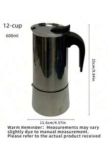 12 Cup Stainless Steel Espresso Coffee Maker, 600ml Moka Pot For Home, Kitchen, Camping - Silver - View 13