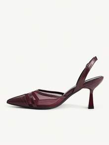 CUCCOO CHICEST Burgundy Mesh Leather Pointed High Heels, Back Strap Design, Elegant Commuter Dinner Temperament Women's Shoes - Burgundy - View 6