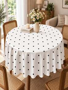 Joivida One White Polka Dot Tablecloth, Made Of Peach Velvet Material, Easy To Clean, Suitable For Kitchen And Dining Room Decoration, Suitable For Parties, Picnics, Home Decorations, Bright Style, Durable Fabric, Movable Fabric, Party Tableware - White polka dot - View 8