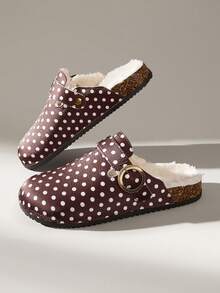 Solecia Women's New Slip-On Slippers With Plush Warm And Comfortable Shoes Inside Fall Shoes - Brown polka dot - View 6