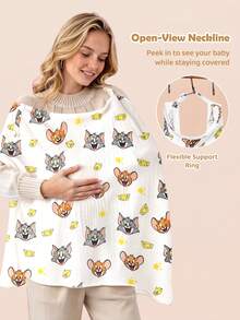 TOM & JERRY X SHEIN 1 Cartoon Cute Printed Mother Nursing Gown, Go Out Baby Carriage Cover, Soft And Comfortable For Daily Use In All Seasons - Multicolor - View 1