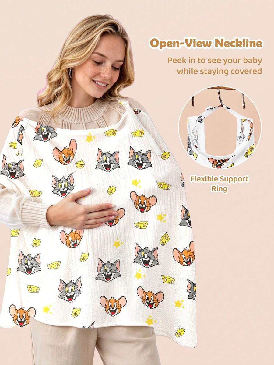 TOM & JERRY X SHEIN 1 Cartoon Cute Printed Mother Nursing Gown, Go Out Baby Carriage Cover, Soft And Comfortable For Daily Use In All Seasons - Multicolor - View 1