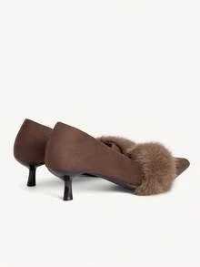 CUCCOO CHICEST Autumn And Winter Pointed Toe Thin Low Heel Retro Style Coffee Color Suede Low Vamp Shoes Commuting Shopping Dating Daily Travel - Brown - View 5
