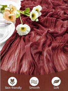 1pc/3pcs Burgundy Bohemian Style Gauze Table Runner, Semi-Transparent Thin Gauze Tablecloth, Suitable For Wedding, Birthday, Baby Shower, Party, Bohemian Style Tabletop Decor - Multicolor - View 4