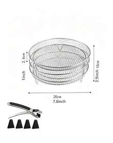 Teckwe 8-Piece Set High-Legged Stainless Steel Dehydrating Rack With Clips, Reusable, Air Fryer Stacking Rack, Round Air Fryer Accessory, Suitable For 4.2QT-5.8QT Air Fryers, Washable, For Baking, Air Fryer Accessory - View 10