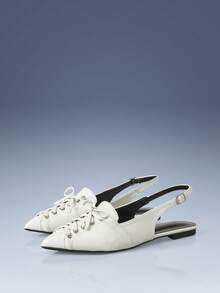 CUCCOO GRLICON Strap Design Pointed Flat Sandals White PU Leather Versatile Low-Heeled Shoes Women, Suitable For Commuting, Office - White - View 3